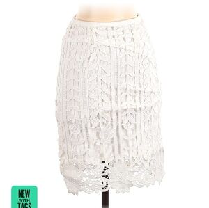 White lace crochet pencil midi skirt